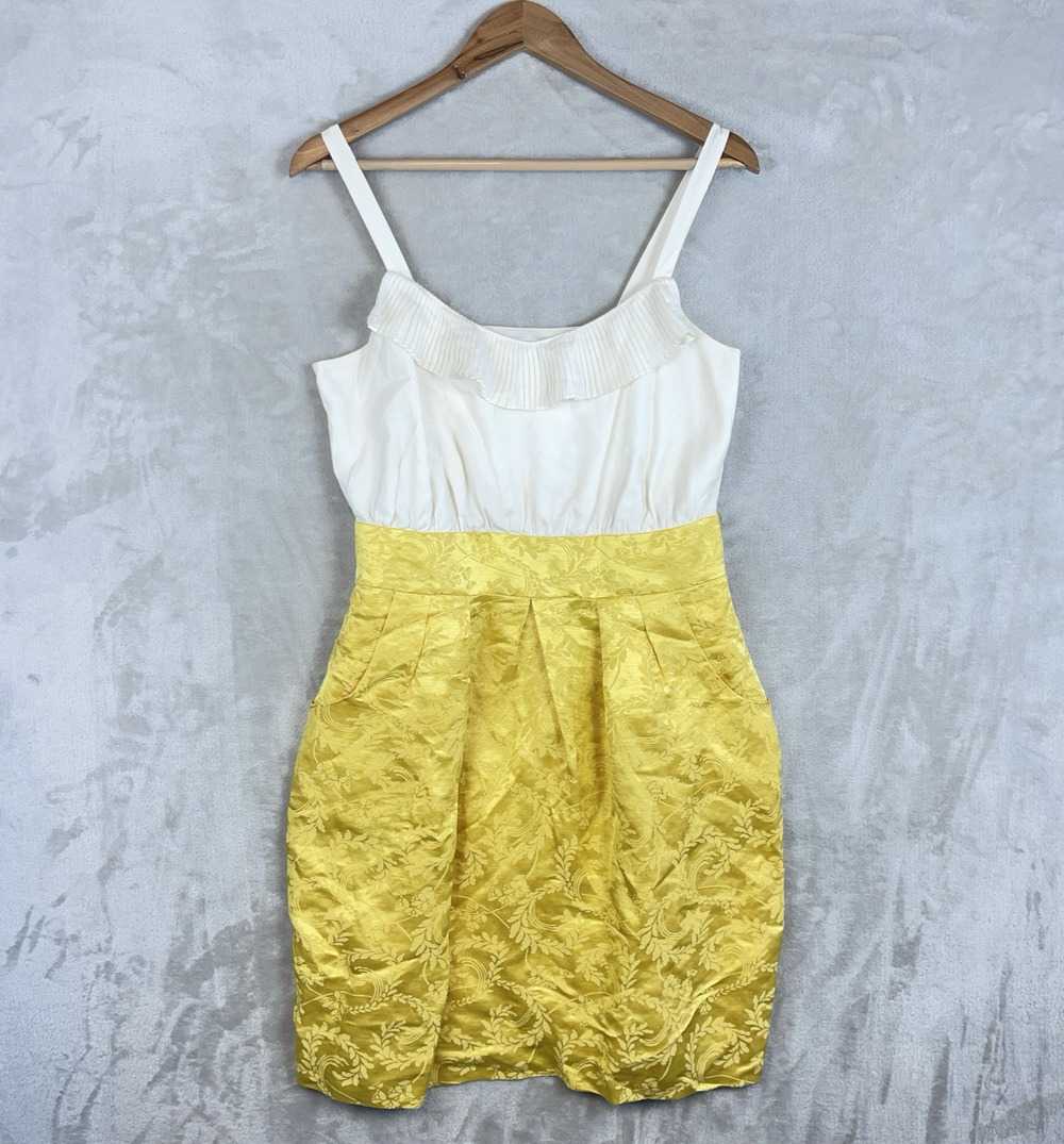 Moulinette Soeurs Anthropologie Linen Silk Brocade Dress Size 8 Pockets Elegant